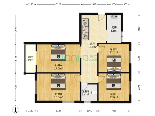 宁盛里 4室1厅1卫 115平方