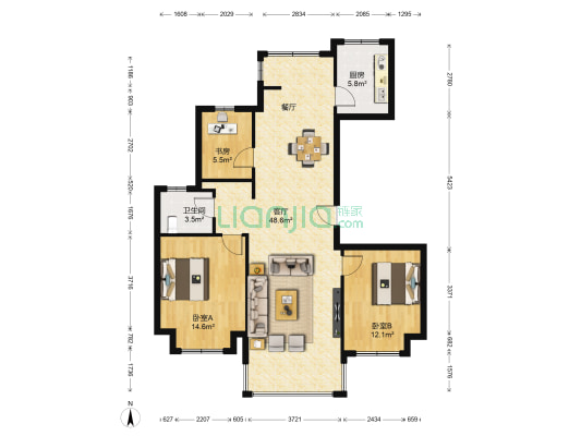 泊林公馆三期 3室1厅1卫 117平方