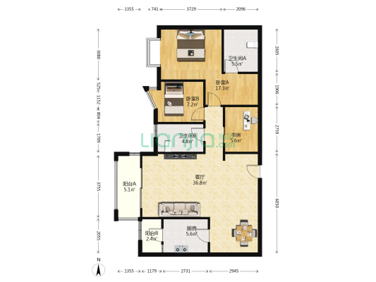 璞玉ONE 3室1厅2卫 121平方
