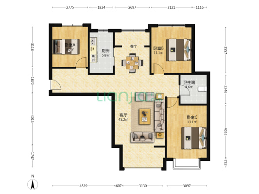 盛世东御华庭 3室1厅1卫 122平方
