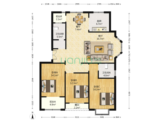 泰山原著 3室2厅2卫 140平方