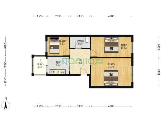 哈军休一所 3室0厅1卫 71平方
