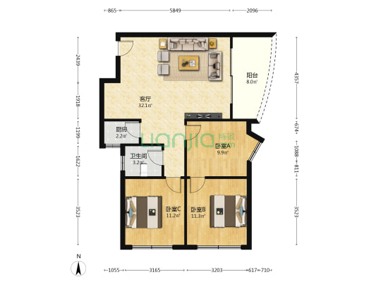房天公寓 3室1厅1卫 87平方