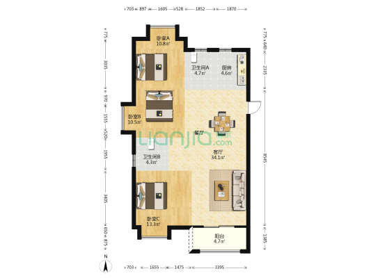 中建香樟南岸 3室1厅2卫 104平方