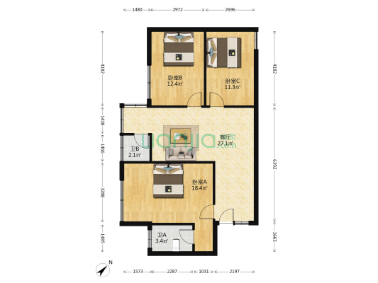 居正里散盘 3室1厅2卫 91平方