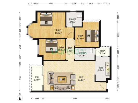 龙汇领峰 3室1厅2卫 121平方