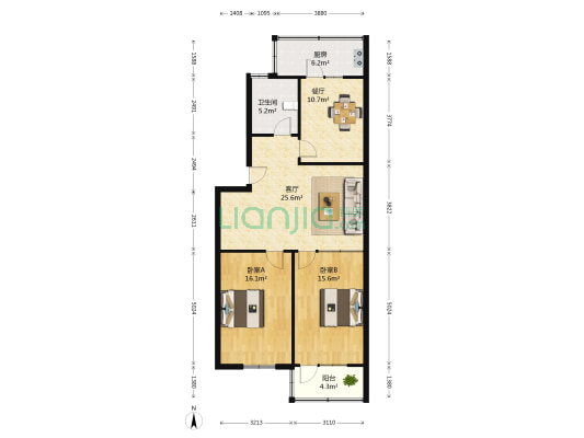 八里洼路15号 2室2厅1卫 91平方