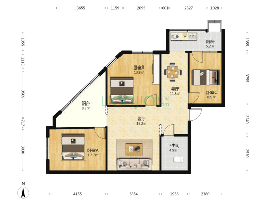 南街联通家属院 3室2厅1卫 109平方