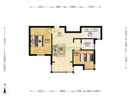 姜家三期 2室1厅1卫 62平方