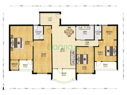 自来水公司宿舍 4室1厅2卫 153平方