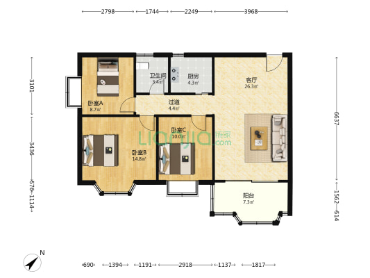 转运花园 3室1厅1卫 101平方