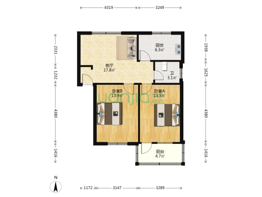 三江口小区 2室1厅1卫 70平方