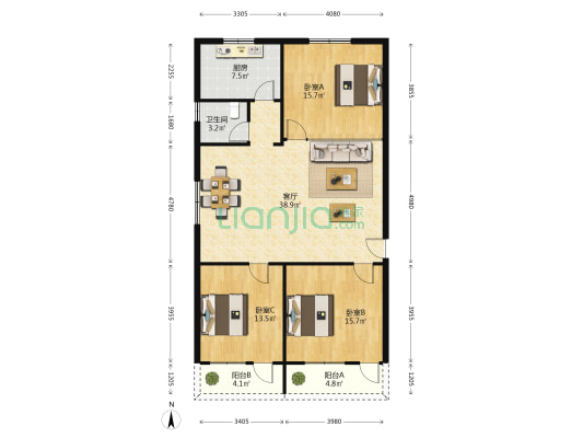 蓄电池厂宿舍 3室1厅1卫 120平方