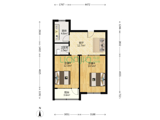 吴石路 2室1厅1卫 66平方