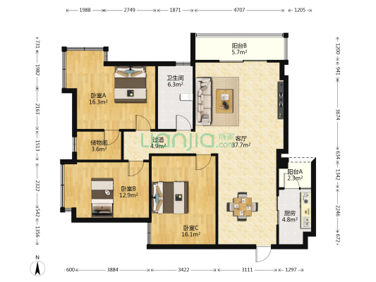 南滨骏园 3室1厅1卫 133平方