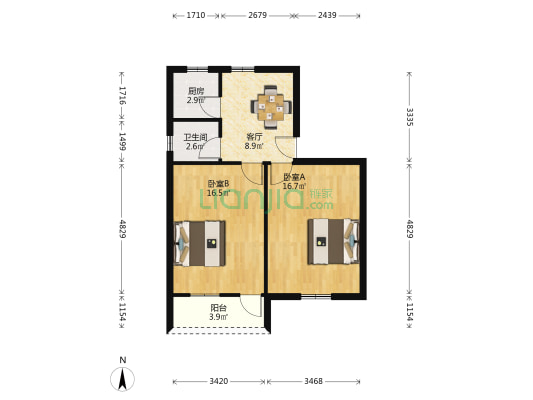 内马路7号 2室1厅1卫 65平方