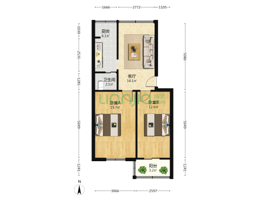 中南三路10到14号 2室1厅1卫 59平方