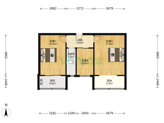 山西国际大厦宿舍 3室0厅1卫 69平方