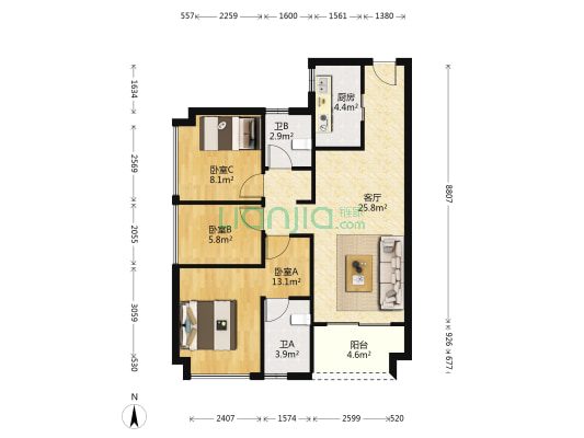 时代爱车小镇天境 3室1厅2卫 109平方