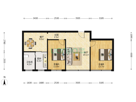 北京路18号 2室2厅1卫 79平方