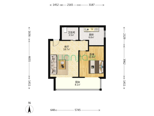 凤宁花园 1室1厅1卫 66平方