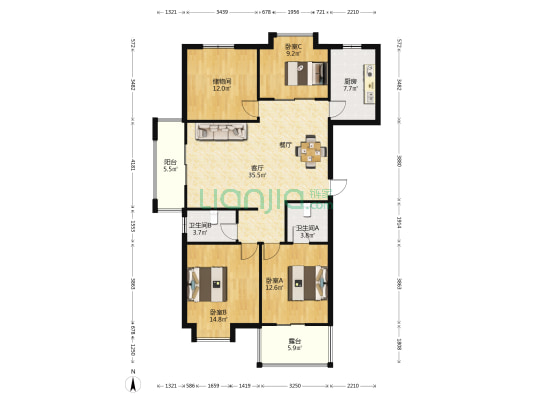 世纪东方 3室1厅2卫 130平方
