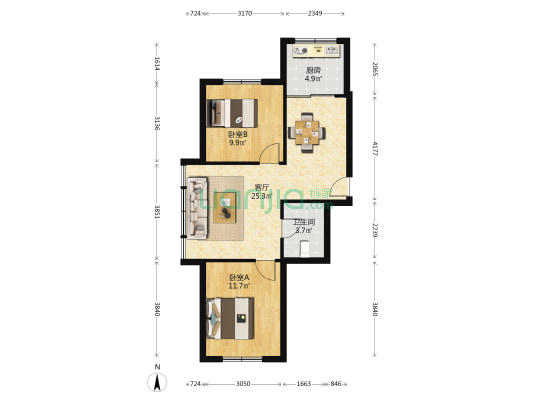 金鹏家园 2室1厅1卫 75平方