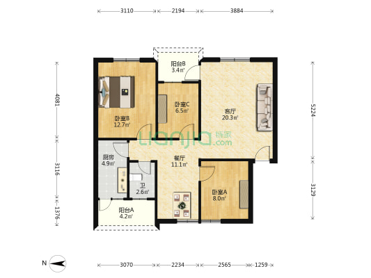 沙头角梧桐路2033号 3室2厅1卫 84平方