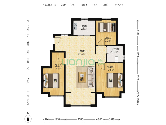 紫悦华邸 3室1厅1卫 99平方