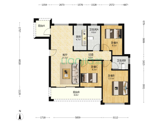 浩创果岭上院 3室1厅2卫 100平方