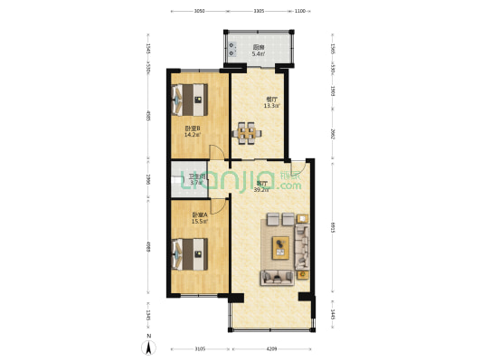 财政局宿舍 2室2厅1卫 108平方