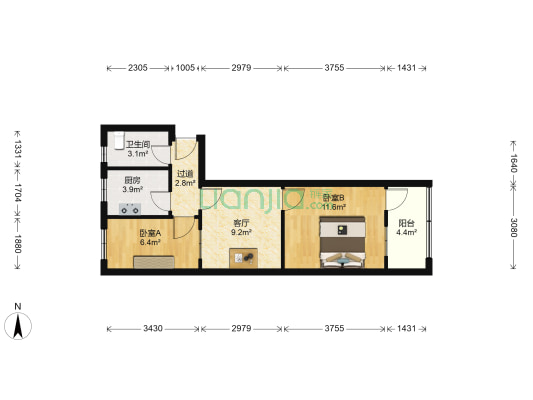 中山北路123号 2室1厅1卫 50平方