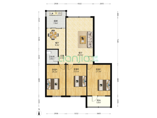 盐库小区 3室2厅1卫 123平方