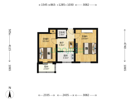 五街电信局宿舍楼 2室1厅1卫 50平方