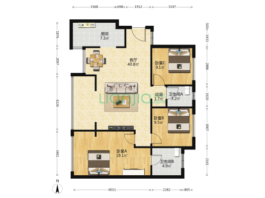 天一·观山阅 3室1厅2卫 110平方