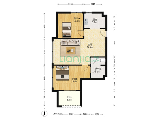 天乐云都 2室1厅1卫 87平方