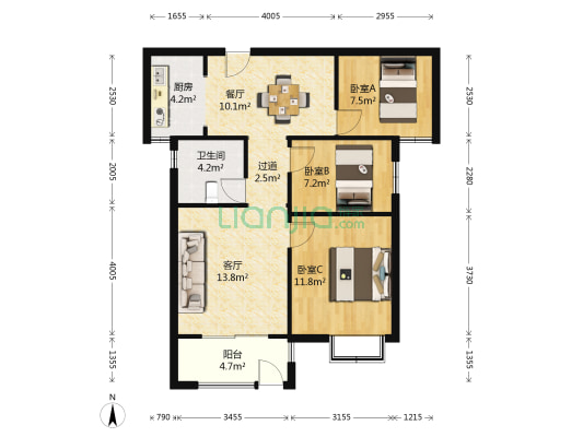 绿都褐石街区二期 3室2厅1卫 92平方