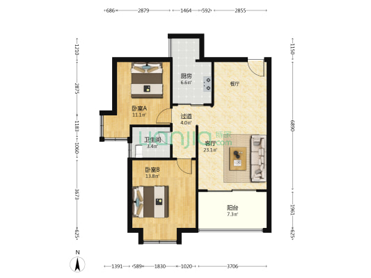 蓝调印象 2室1厅1卫 82平方