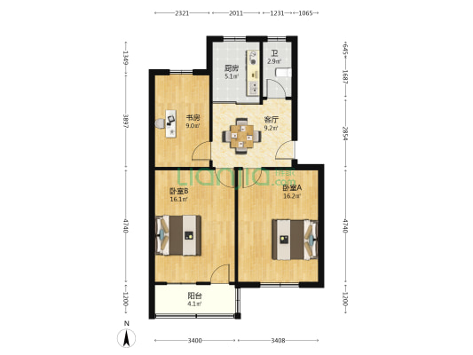 水利工程宿舍楼 3室1厅1卫 76平方