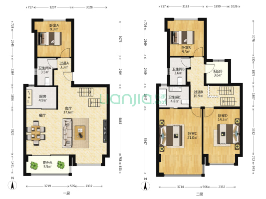 建发书香府邸一期 4室1厅3卫 144平方