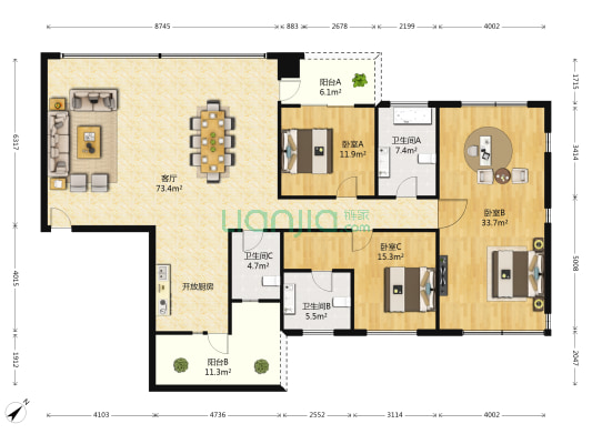 茂业豪园 3室1厅3卫 182平方