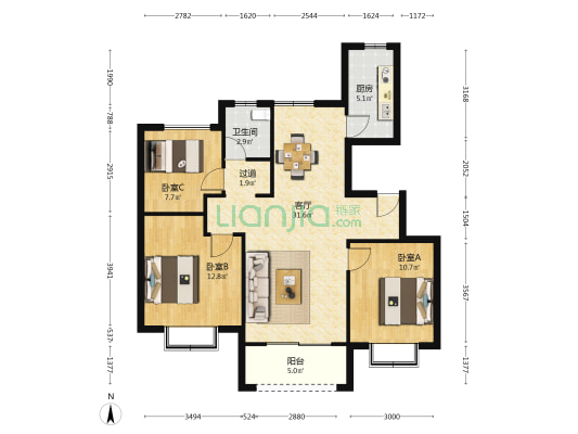 华宸院 3室1厅1卫 99平方