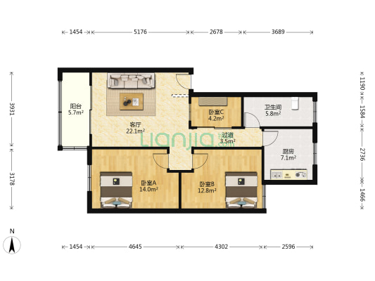 江宏花园C区 3室1厅1卫 93平方
