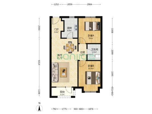 孔雀城璟园 2室1厅1卫 85平方