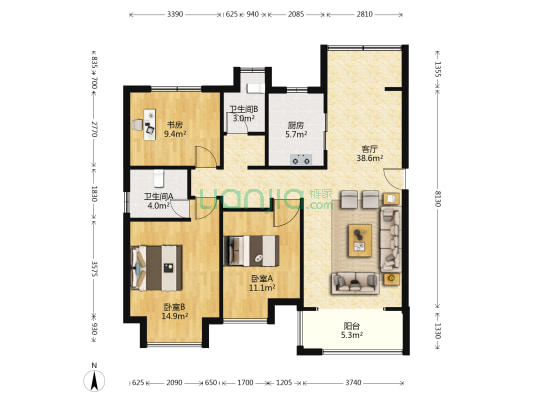 嘉境天成 3室1厅2卫 118平方