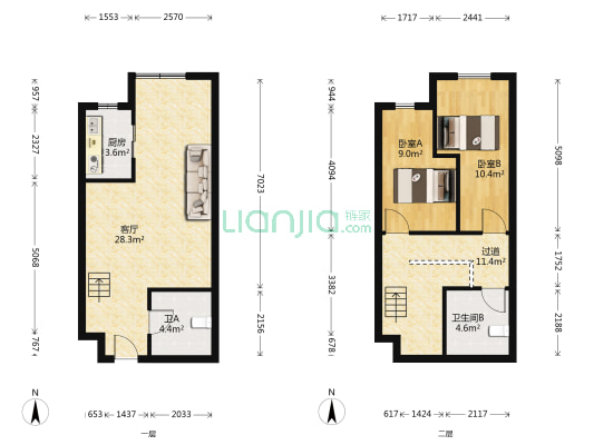 仁爱团泊湖孔雀公馆 2室1厅2卫 52平方