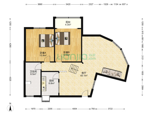文昌街182号 2室1厅1卫 108平方