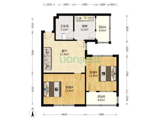 秀水小筑 2室1厅1卫 76平方