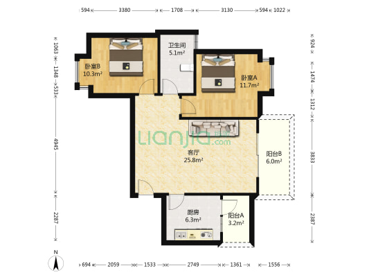 美丰苑 2室1厅1卫 82平方
