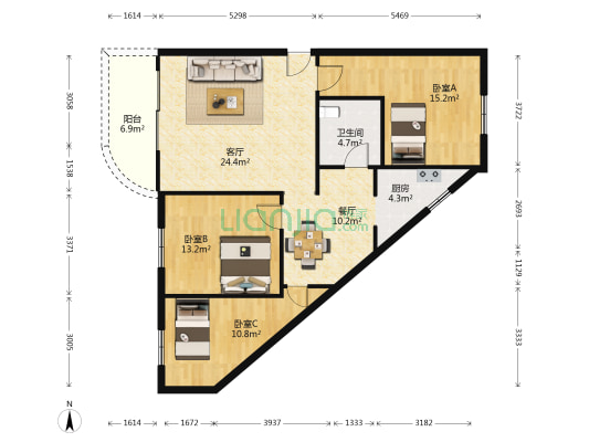 惠华花园 3室2厅1卫 117平方